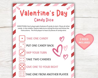 Valentine's Day Candy Dice Game, Printable Pass the Candy Game, Valentine Game for Kids & Adults, Kids Party Game, kids Valentine Activity