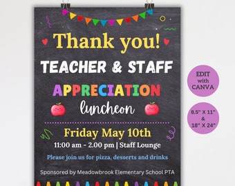 Teacher Appreciation Week Itinerary Poster Template, Newsletter Itinerary Schedule, Teachers Staff Appreciation Week Event Flyer, Canva
