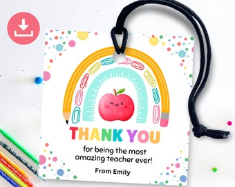 Afdrukbare Teacher Appreciation Week Tag, Apple Teacher Appreciation-cadeaukaartje, eindejaarsbedankje leraar, bedankje voor leraar, bedankje voor leraar