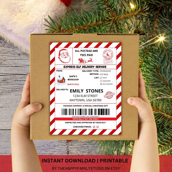 Santa North Pole Address Shipping Labels, Elf Delivery North Pole Mail,  Elf Mail Shipping Label, ELF Mail Arrival Box Label, Santa Mail