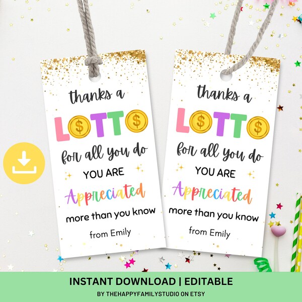 Thanks A Lotto Appreciation Gift Tag, Staff Thank You Lottery Ticket Tag, Teacher Favor Tag, Employee Staff Coworker Appreciation Week Gift