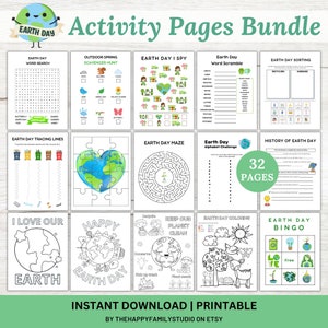 Earth Day Aktivitäten Bundle, Lernspiele zum Erde Tag, Recycle, Malseiten, Aktivitätsbuch zum Tag der Erde im Klassenzimmer, Kinder Spiele zum Tag der Erde