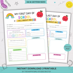 First Day and Last Day of School Questionnaire ,First Day of School All About Me, School Interview, Kid&#39;s Memory Journal, School Keepsake