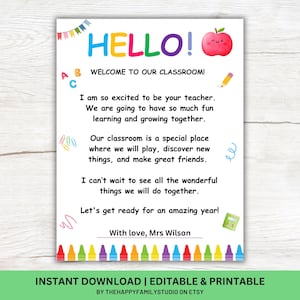 Tarjeta de felicitación del primer día de clases, carta de bienvenida de regreso a la escuela, regalo de maestro para estudiantes, carta de regreso a la escuela del maestro