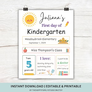 幼稚園初日のサイン、編集可能な新学期のサイン、新学期初日のフォトプロップ、新学期ボード、学校最終日のサイン