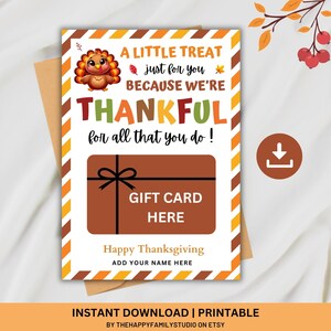 Porte-cartes cadeau pour Thanksgiving imprimable, carte-cadeau café pour Thanksgiving, cadeau de remerciement, cadeau très reconnaissant, carte de remerciement pour enseignant