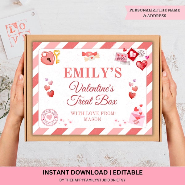 Editable Valentine Treat Box Label ,Personalized Valentine Gift Box Label, Valentine's Day Treat Box Sticker, Valentines Box for Children