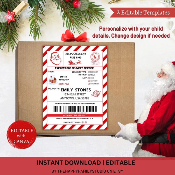Elf Mail Shipping Label Editable, Santa's Workshop Christmas Gift Label, Santa Shipping Labels Template, North Pole Mail Stickers Gift