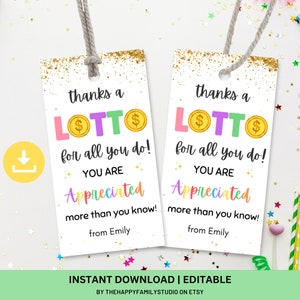 Etichetta regalo di ringraziamento "Thanks A Lotto", etichetta biglietto della lotteria di ringraziamento per il personale, etichetta bomboniera per insegnanti, regalo per la settimana di apprezzamento per dipendenti, personale e colleghi