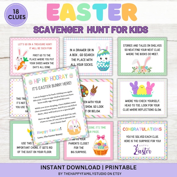 Indoor Easter Egg Treasure Hunt, Easter Scavenger Hunt for Kids, Easter Hunt Clues, Easter Bunny Letter, Easter Riddles, Easter Games