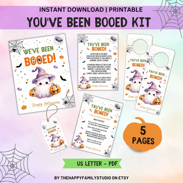 You've Been Booed Halloween Printable Kit, We've Been Boo'd Boo Sign Kit, Poem, Door Hanger and Treat Tag, Halloween Neighborhood Tradition