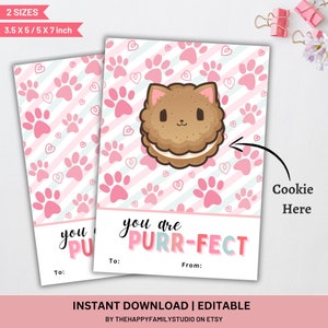 You&#39;re PURRFECT Cat Valentine Cookie Card, Printable Kitty Cookie Card, Happy Valentine&#39;s Day Cookie Card, Personalized Mini Cookie Card