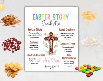 Easter Story Snack Mix Topper&Tag Printable, Holy Week Treat Basket Gift Tags, Easter Treat Topper, Resurrection Sunday School Easter Story