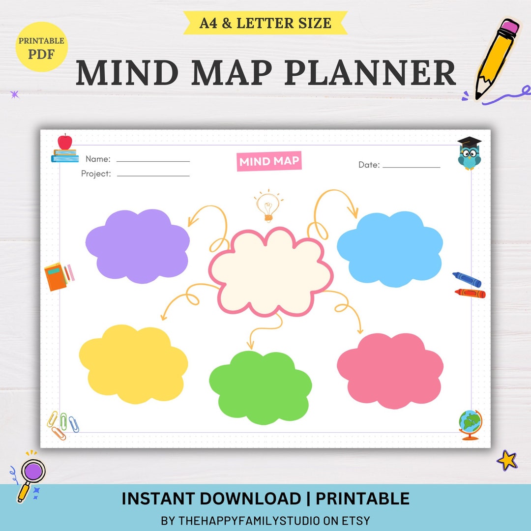 Mind Map Planner for Kids, Printable Mind Map, Visual Brainstorm Map ...