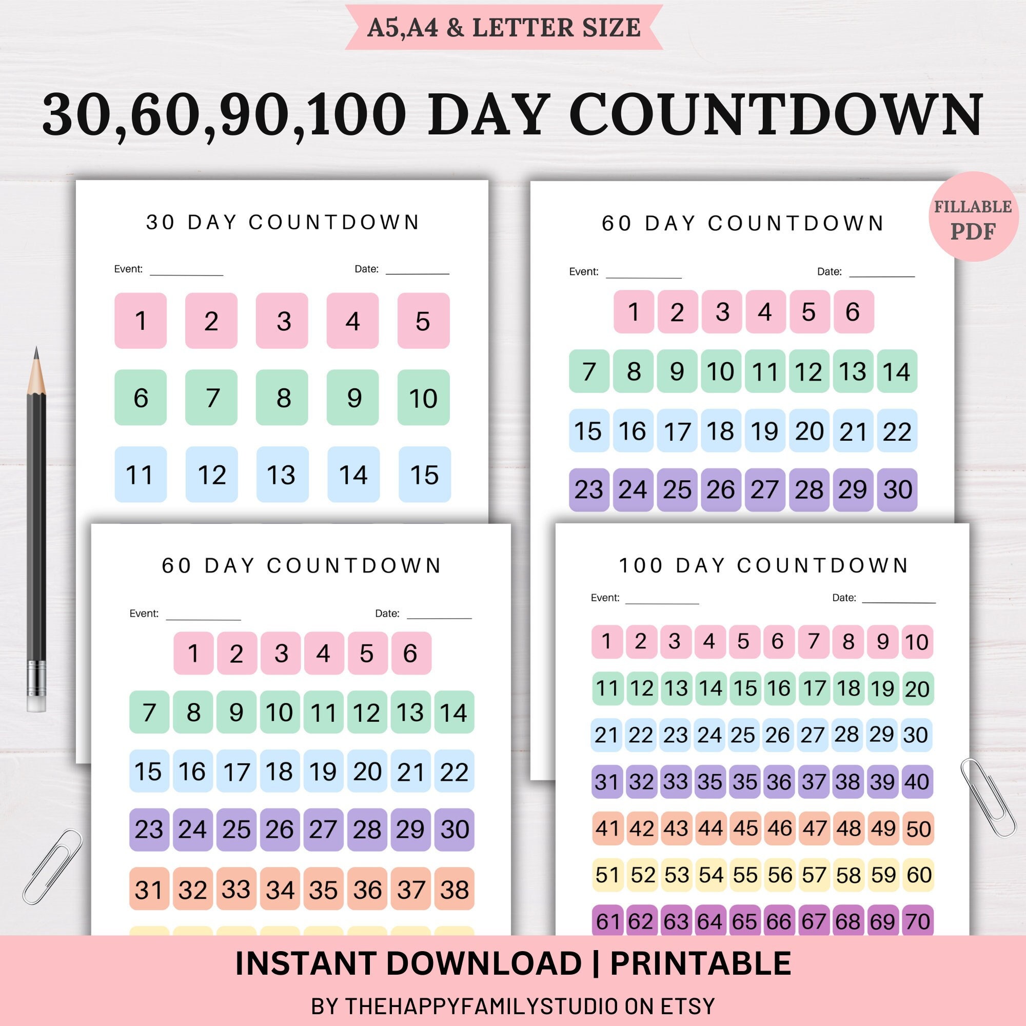 30 60 90 100 day countdown tracker countdown calendar progress
