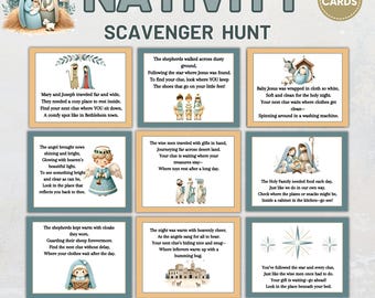 Nativity Treasure Hunt Clues, Nativity Scavenger Hunt, Christmas Story Treasure Hunt, Indoor Christmas Scavenger, Bible Scavenger Hunt