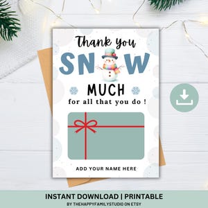 Porte-cartes Merci Snow Much, Porte-cartes de remerciement pour enseignant, Carte-cadeau de Noël, Porte-cartes de remerciement, Carte-cadeau des Fêtes