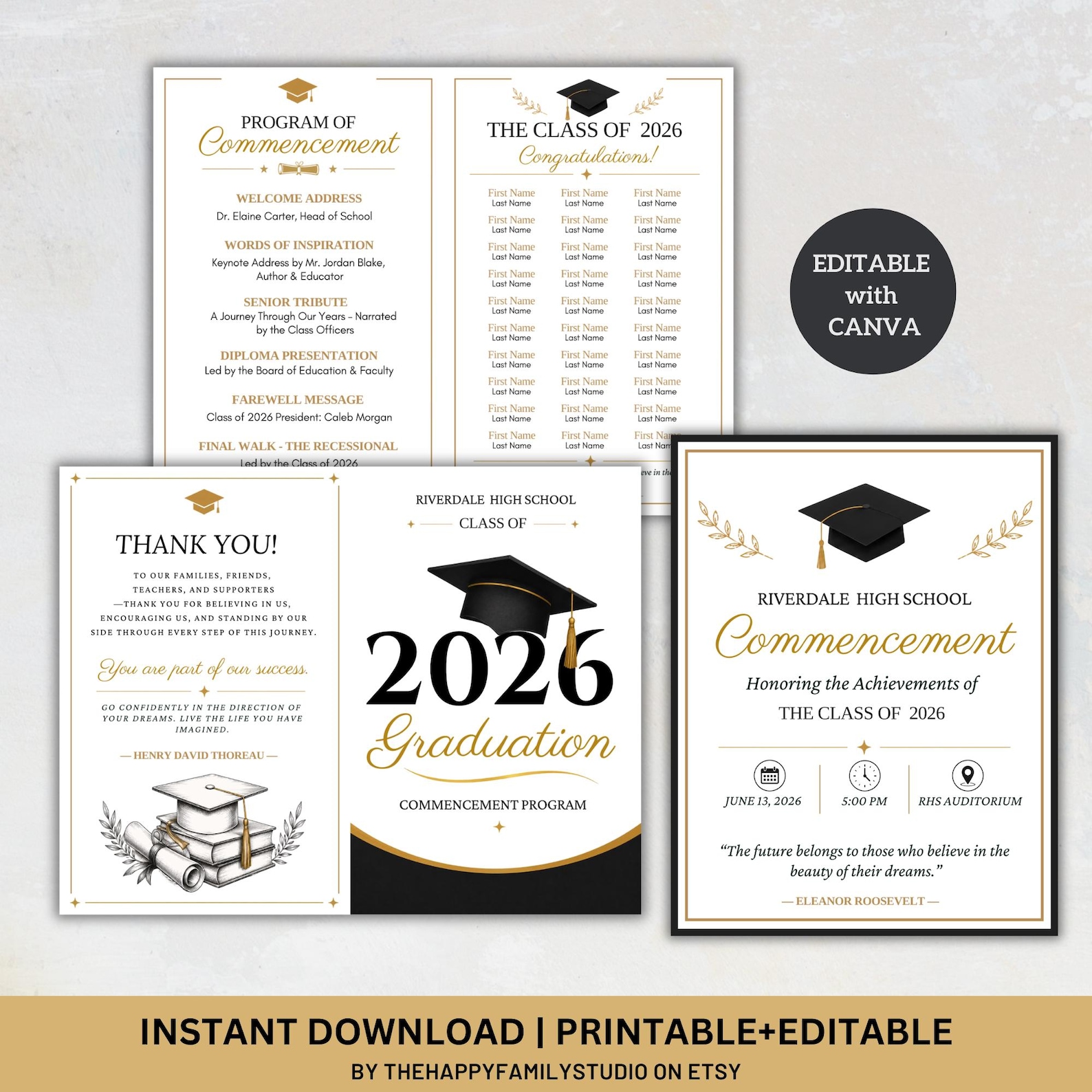 Graduation Program Editable Template, High School & College Graduation ...