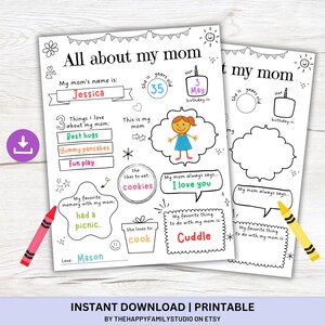 All About My Mom Mum Fill in the Blank, Mother&#39;s Day Coloring Page,  Mother&#39;s Day Gift, Kids Gift for Mom, Mother&#39;s Day Worksheet