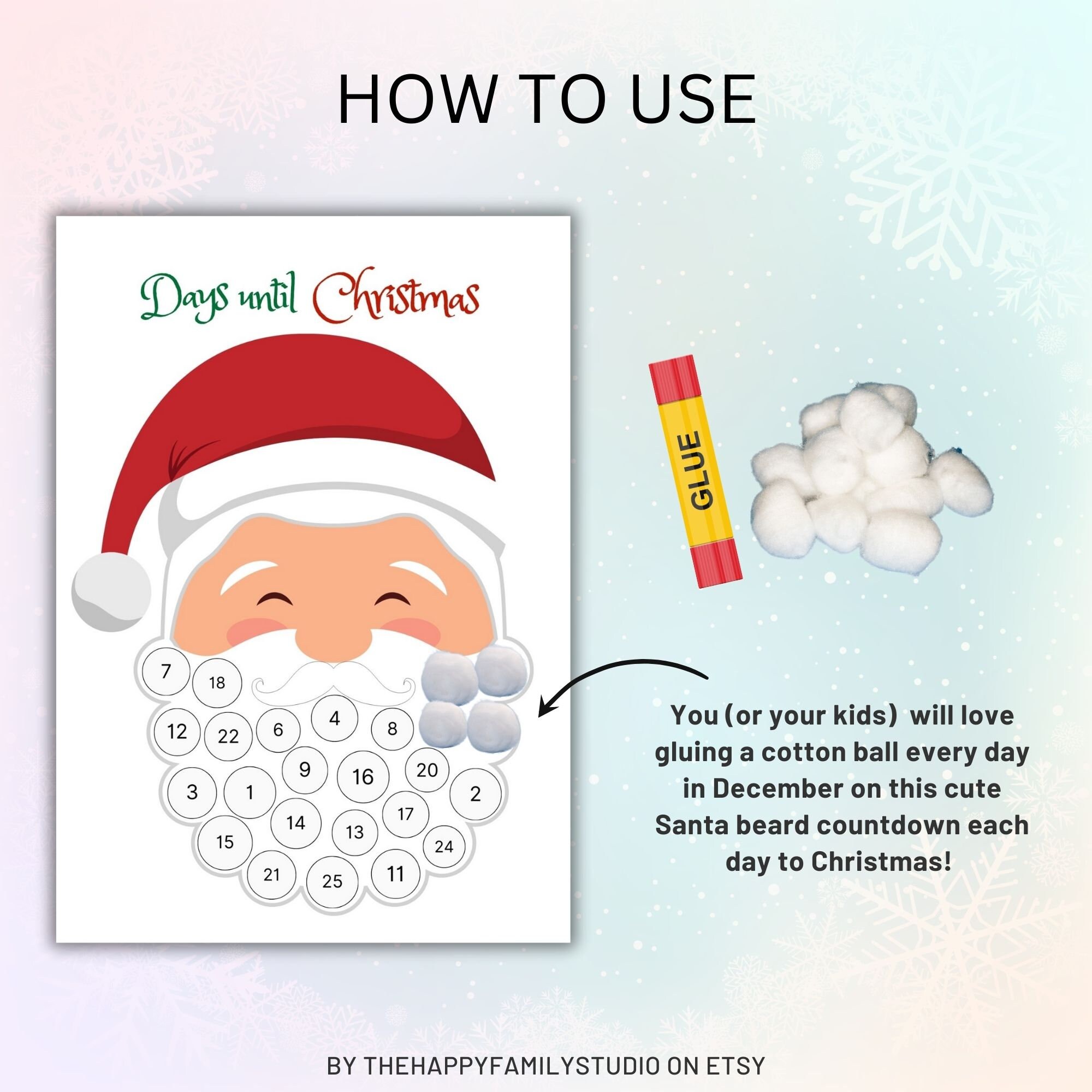 Christmas Countdown Santa's Beard Worksheet Santa Beard - Etsy