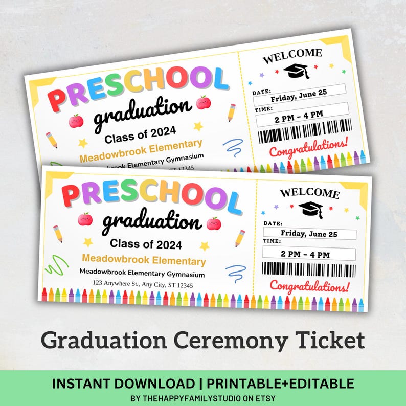 Preschool Graduation Ceremony Ticket Template, Preschool Graduation ...