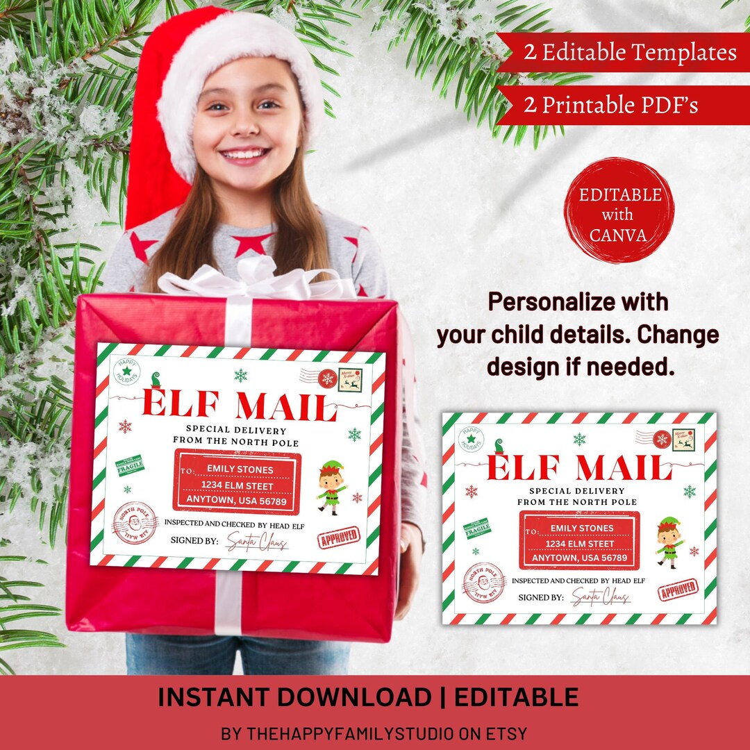 Elf Shipping Label Editable Template Printable Christmas Elf - Etsy