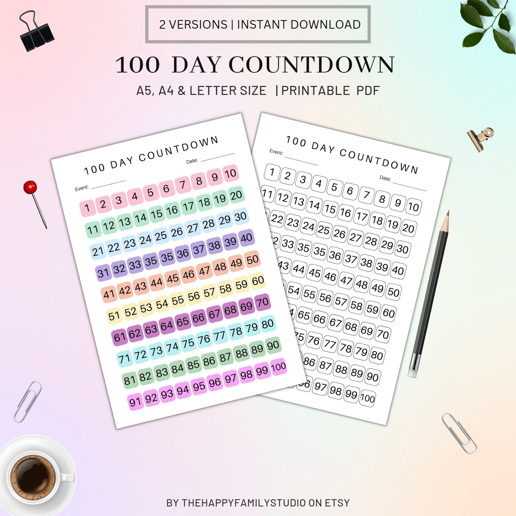 100 Day Countdown Printable Planner Days Countdown Tracker to - Etsy