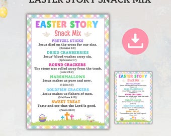 Easter Story Snack Mix Printable, Religious Easter Tags, Easter Story Bible, Easter Treats, Easter Story Topper & Tag, Resurrection Activity