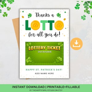 St. Patrick's Day Gift Card Holder, Lottery Ticket Appreciation Favor Tag, Teacher Staff Employee Appreciation St. Patrick's Day Gift