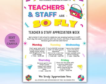 80s Retro Teacher Appreciation Week Itinerary Poster (Digital Download)