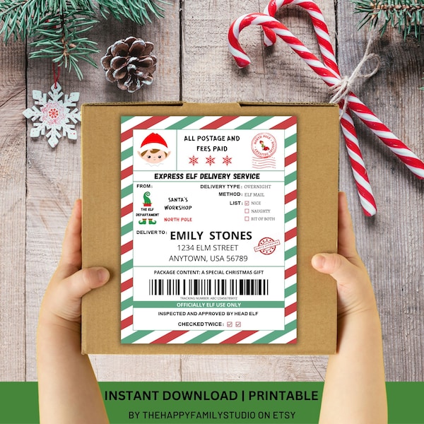 Christmas Elf North Pole Address Shipping Labels, Elf Mail Shipping Label Editable, ELF Mail Arrival Box Label, Santa Mail Stickers Gift Tag