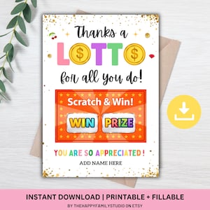 Lotto Gift Card Holder, Lotto Ticket Appreciation Favor Tag, Staff Teacher Appreciation Gift Ticket Holder, Thanks a LOTTO for all you do