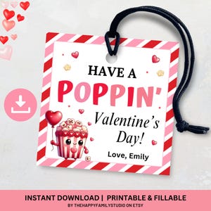 Printable Have A Poppin Valentines Day Tags, Valentine Popcorn Gift Tags, Pop It Valentine Tag, School Valentines Cards, Classroom Valentine