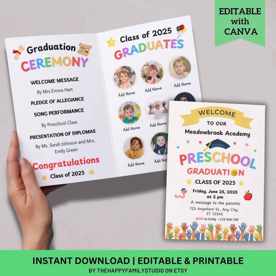 Editable Preschool Graduation Program Template (canva Digital Download ...