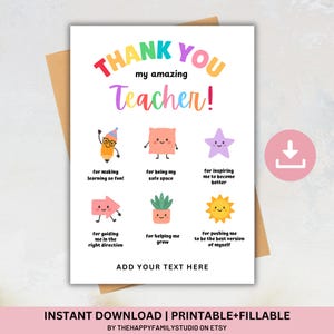 Carte de remerciement imprimable pour enseignants, garderie, préscolaire, cadeau pour enseignante de maternelle, carte de remerciement pour enseignant, carte de enseignant de fin d'année scolaire