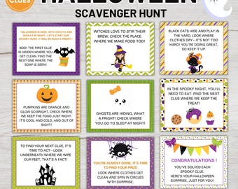 Halloween Scavenger Hunt, Treasure Hunt Clues, Halloween Games for Kids, Riddle Clues, Halloween Activity for Kids, Indoor Scavenger Hunt