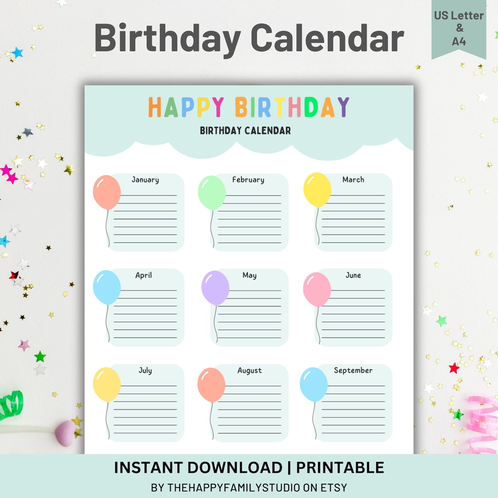Printable Birthday Calendar Birthday Tracker Birthday Reminder