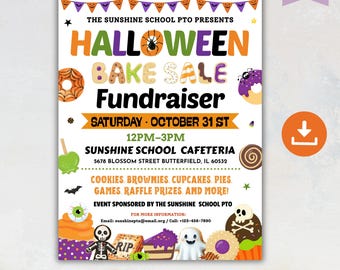 Halloween Bake Sale Flyer Template, Halloween School Fundraiser Poster, Halloween Bake Sale Event Invitation, PTA PTO Church Cake Sale