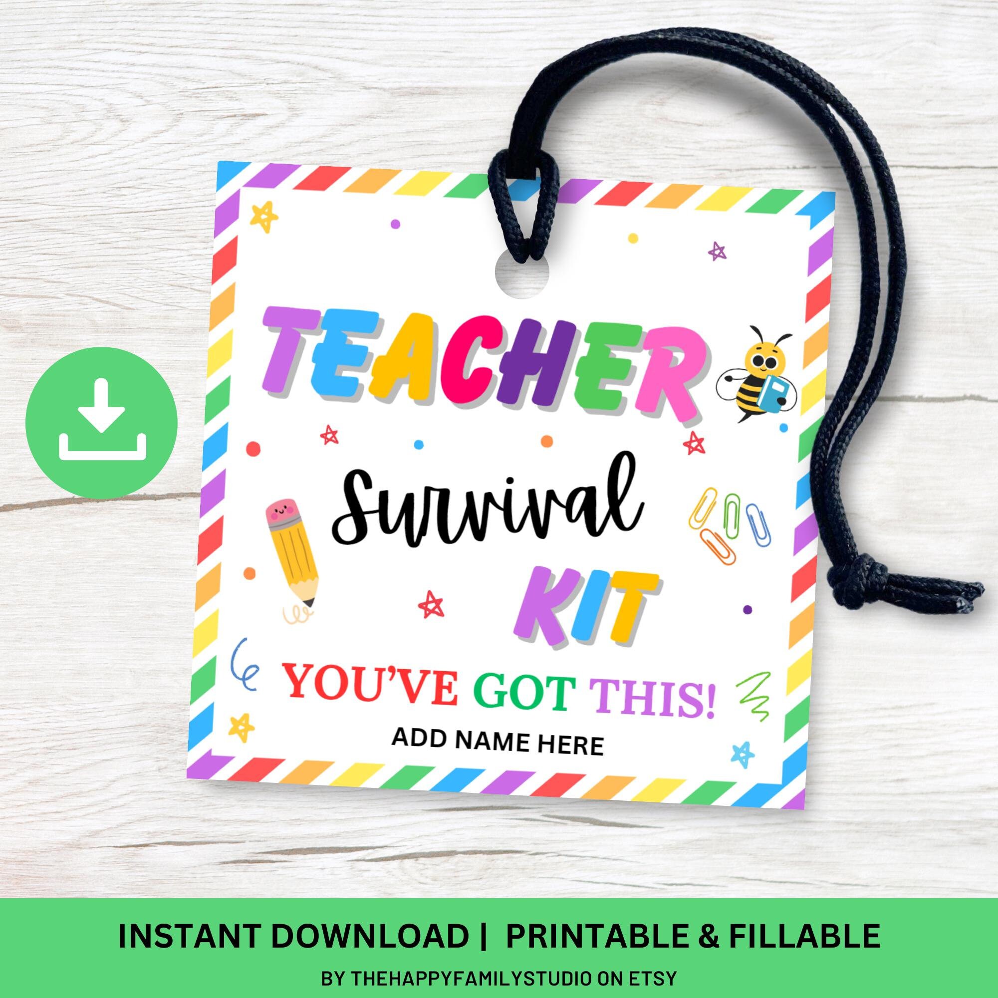 Back to School Survival Kit Gift Tag, Printable First Day of School Gift Tag,  Teacher PTO PTA  Gift Tag, Teacher Thank You Gift Tag