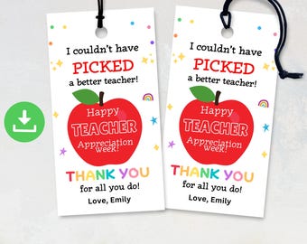 Printable Apple Teacher Appreciation Gift Tag (Digital Download)
