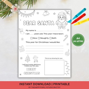 Brief an Weihnachtsmann Malseite, Lieber Santa Brief für Kinder, Weihnachtswunschliste, Weihnachtsmalseite, Weihnachten Kinder Aktivität