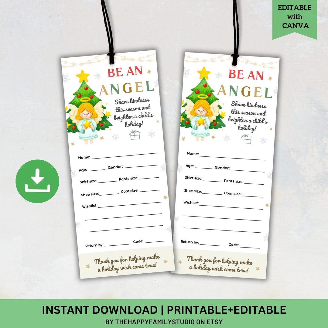 Christmas Angel Tree Tags, Giving Tree Gift Tag, Angel Tree Fundraiser ...