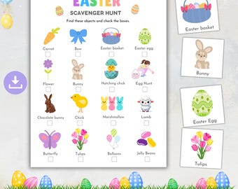 Easter Scavenger Hunt for Kids Printable, Indoor Treasure Hunt with Cards to Hide, Easter Party Game Classroom