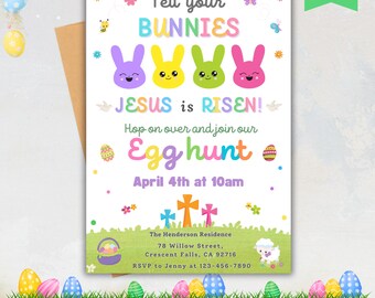 EDITABLE Easter Egg Hunt Party Invitation, Easter Bunny Invite, Easter Egg Party Invite, Jesus Has Risen Invite, Easter Cross