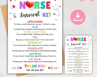 Nurse Survival Kit Gift Tag, Nurse Appreciation Week Gift for Medical Staff, Thank you Card Emergency Treat Pack, Thank You Nurse Gift Tag