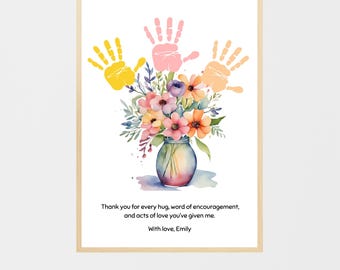 Mother's Day Flower Handprint Art, Flower Bouquet Gift for Mother's Day & Grandma, Flower bouquet Handprint Art Craft,  DIY Craft from Kids