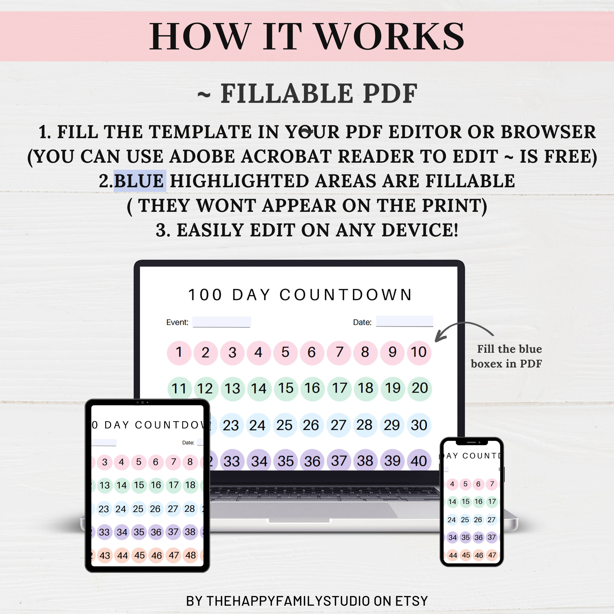 30,60,90,100 Day Countdown Printable Tracker, Countdown for Any
