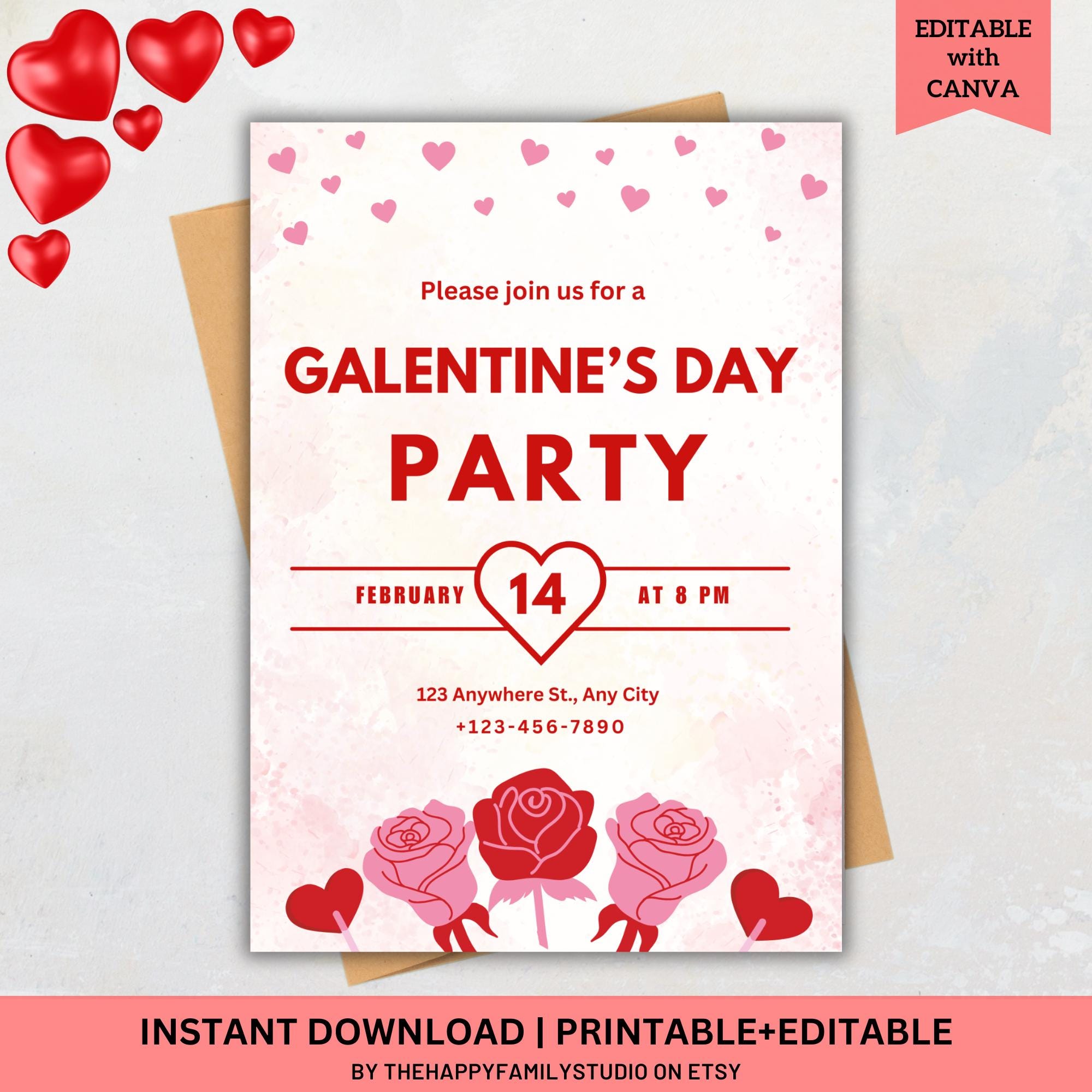 Galentine's Invitation Party Template, Galentine's Girls Night, Valentine's Party Text Invitation,  Valentine's Day Birthday Party Invite
