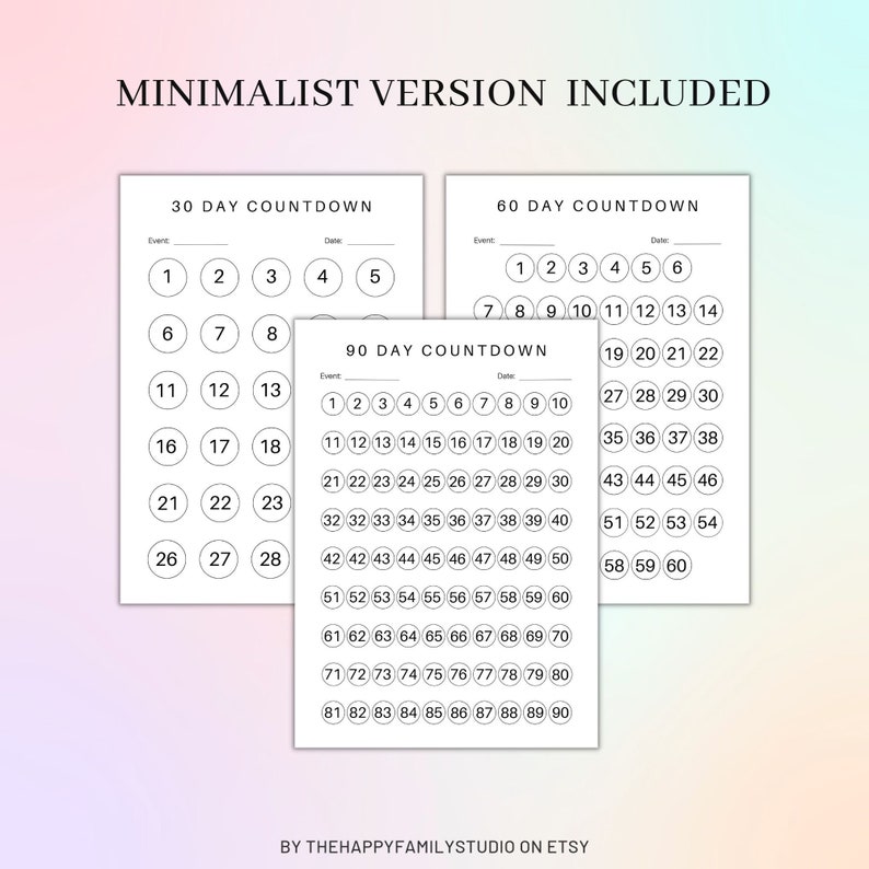 30, 60, 90 Day Countdown Printable Tracker ,printable Countdown for Any ...