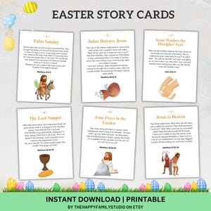 Tarjetas con historias bíblicas de Pascua, tarjetas con historias de resurrección, versículos bíblicos de Pascua, historia de Pascua de Semana Santa, actividad cristiana de Pascua, escuela dominical